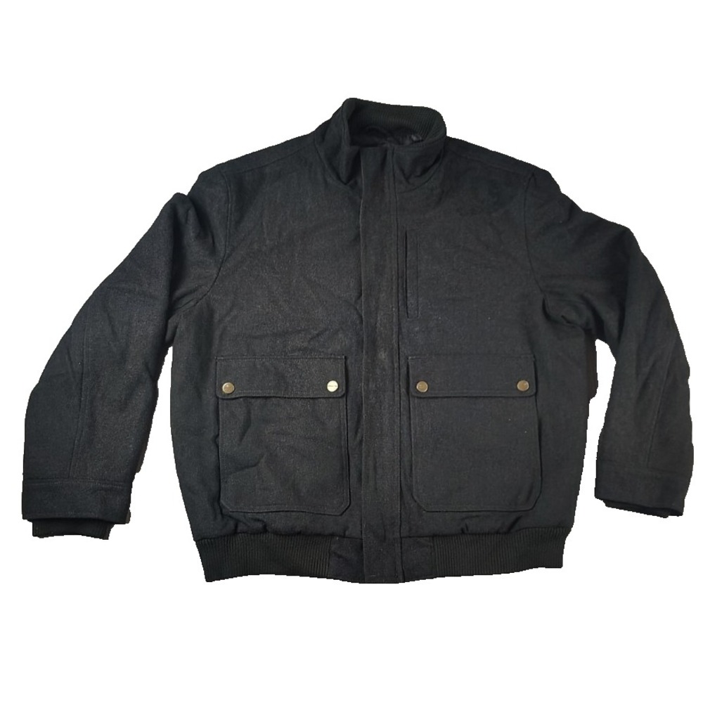 London Fog XL Bomber‎ Jacket Men Charcoal Green Wool Quilt Lined Corduroy Coat